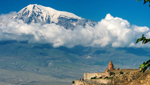 Горы, Арарат, высота, облака, храм