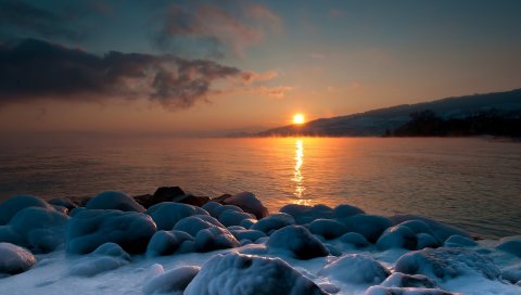 Соль, камни, море, побережье, вечер, спад