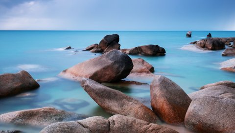 Море, камни, вода, гладкая поверхность