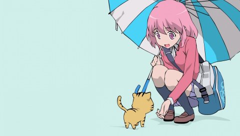 Toradora kushieda minori, девушка, кошка, зонтик