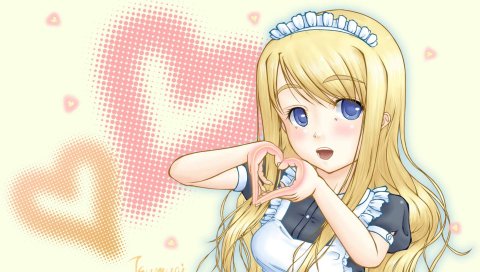 Tsumugi kotobuki, девушка, блондинка, горничная, жест, сердце