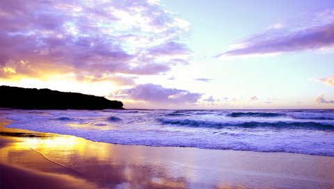 Море, берег, песок, волны, вечер, поверхность