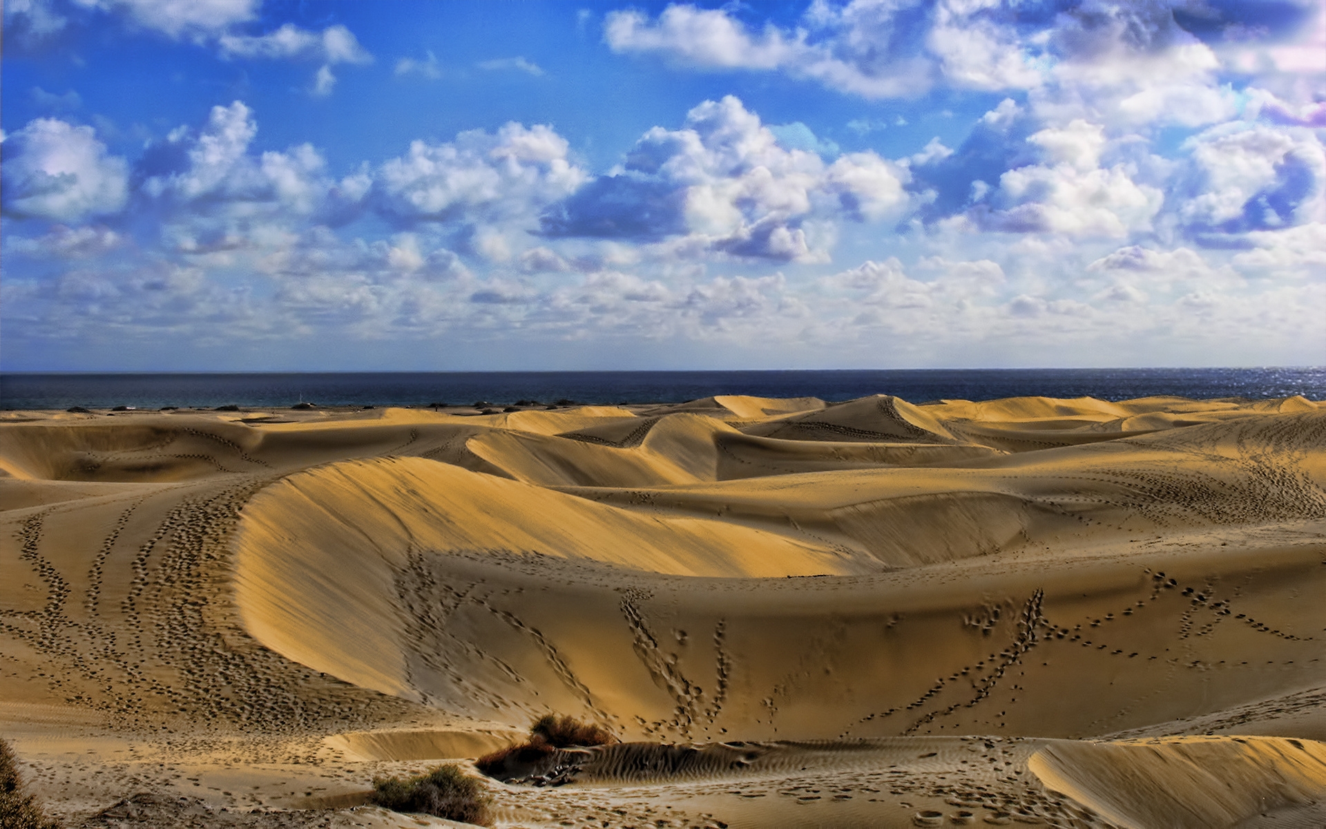 Картинки Пустыня, следы, песок, небо, облака фото и обои на рабочий стол