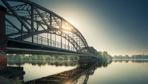Мост, солнце, утро, вода, отражение