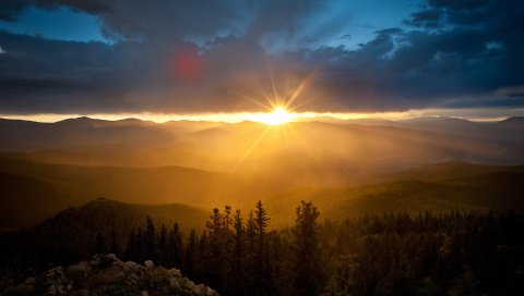 Рассвет, горы, утро, солнце
