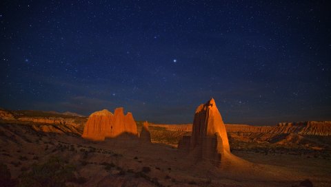 Каньон, пустыня, ночь, звезды, небо, тень