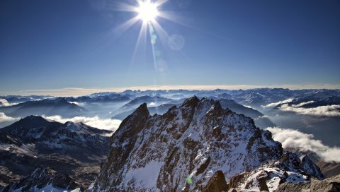 Солнце, свет, вершины, пейзаж, высота
