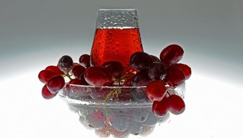 Вино, виноград, стекло, миска, прозрачный, капли