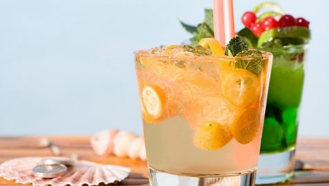 Коктейли, апельсин, лед, канальцы