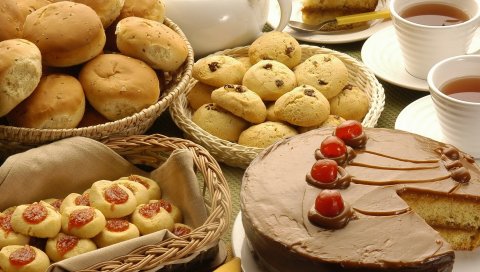 Пакет, сладкий, куки, пирог, рулоны