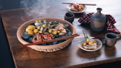 Камни, горячее, ужин, китайская кухня, стол