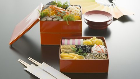 Коробка, морепродукты, оливки, китайская кухня