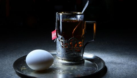 Чай, яйцо, поднос, стекло, сумка