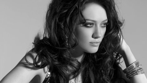 Hilary duff, актриса, певица, знаменитость, черный белый, волосы, лицо