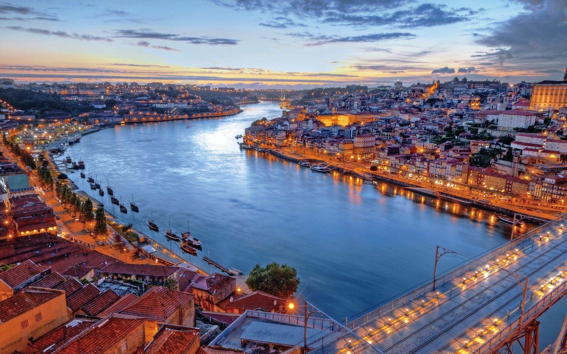 Картинки Португалия, Лиссабон, река, ночь, здания, побережье, hdr фото и обои на рабочий стол