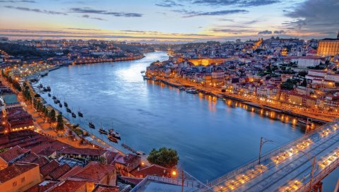 Португалия, Лиссабон, река, ночь, здания, побережье, hdr