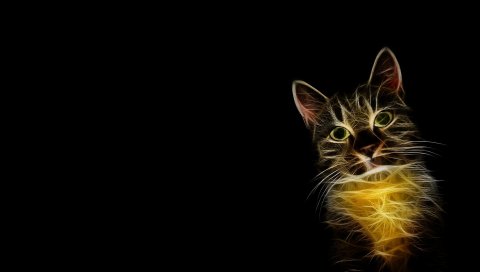 Кошка, дым, рисунок, линия, тень