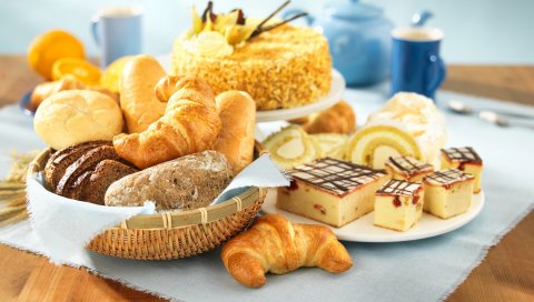 Партия, круассаны, хлеб, пирог, ломтики