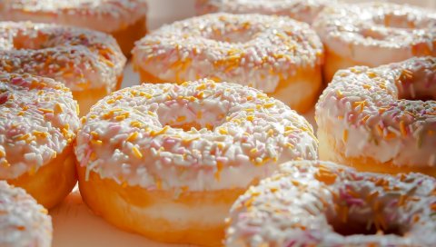 Пончики, макро, дождевание, сладкий
