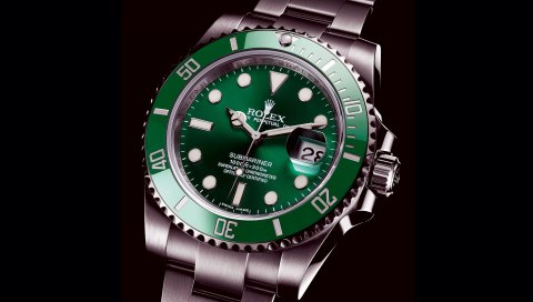 Rolex, зеленый подводник, часы, бренд