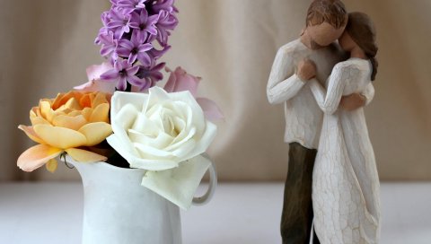 Роза, гиацинт, фигурка, пара, обнять