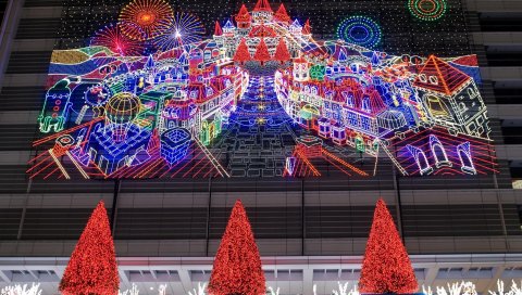Рождественские елки, гирлянды, живопись, свет, праздник, реклама, новый год