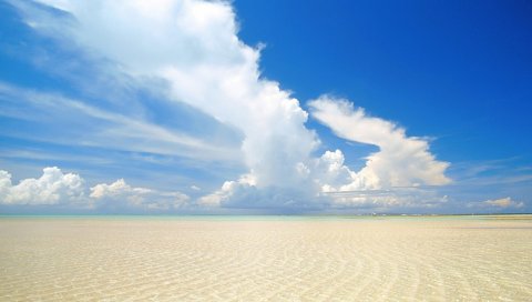 Песок, море, вода, прозрачный, залив, облака, рай, тропики