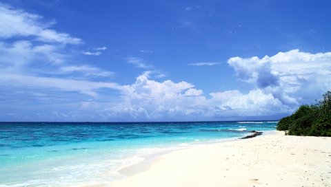 Пляж, песок, море, облака, рай, тропики