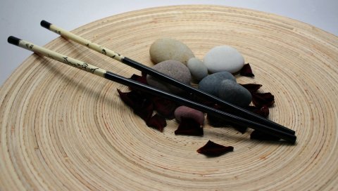 Япония, палки, лепестки, камни, гармония