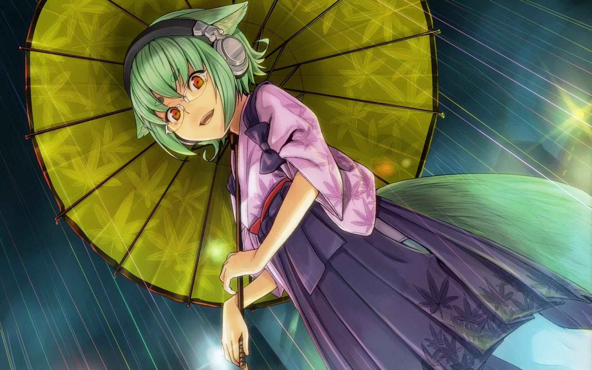 Картинки Девушка, зонтик, кимоно, дождь фото и обои на рабочий стол