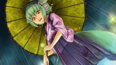 Девушка, зонтик, кимоно, дождь