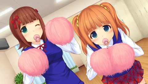 Amami haruka, девушка, подмигивание, соски, помпоны
