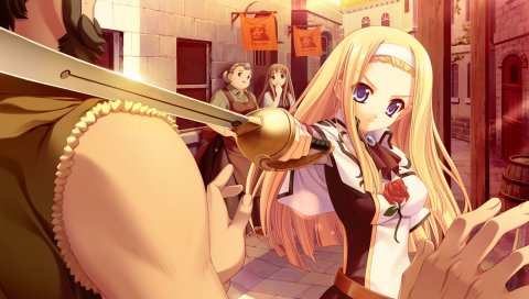 Boku no te no naka no rakuen, девушка, блондинка, меч,