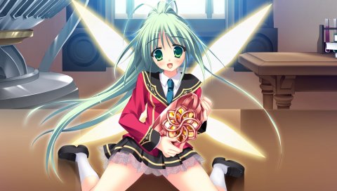 Игра cg, hinamatsuri touko, девушка, крылья, радость