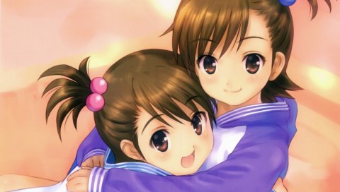 Futami ami, futami mami, girls, cute, hugs