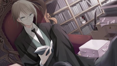 Togami byakuya, парень, блондинка, очки, книги, галстук