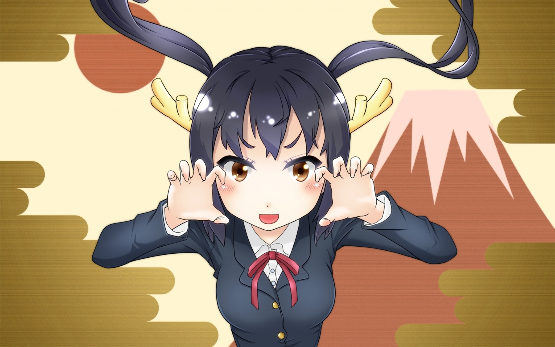 Картинки Ineji keiichirou, k-on, nakano azusa, девушка, брюнетка, рога фото и обои на рабочий стол