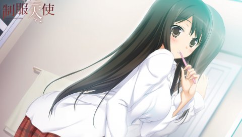 Kisaragimyau, nanami shion, seifuk, девушка, брюнетка, юбка, зубная щетка