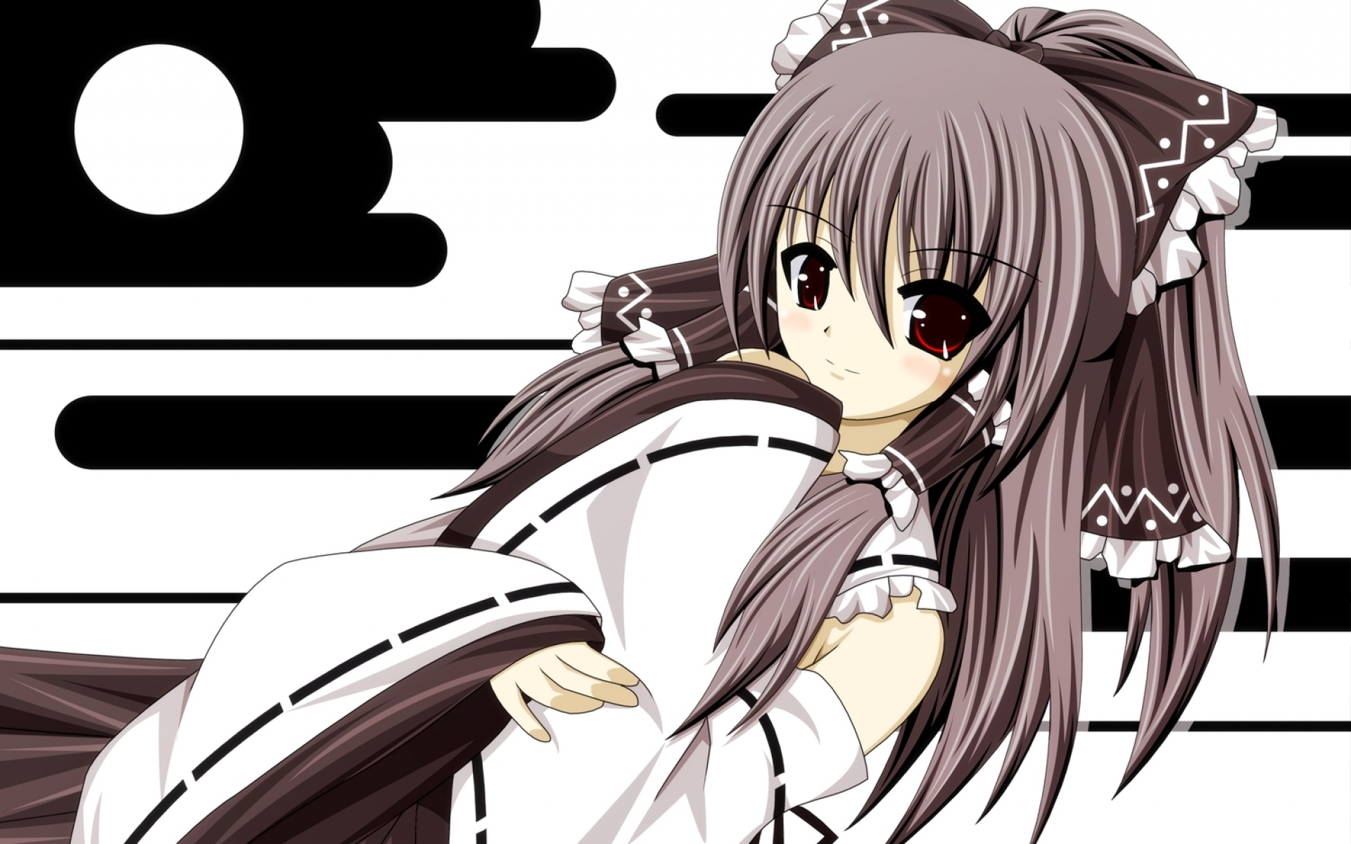 Картинки Hakurei reimu, девушка, брюнетка, кимоно, челки фото и обои на рабочий стол