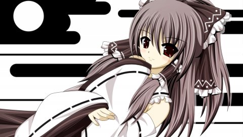 Hakurei reimu, девушка, брюнетка, кимоно, челки