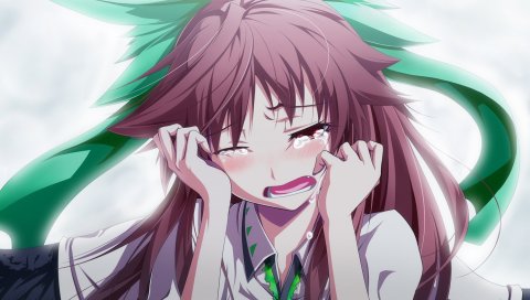 Reiuji utsuho, touhou, девушка, слезы, истерика, румянец