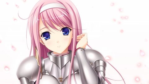 Gamecg, headband, kisaki mio, komori, девушка, розовые волосы, голубые глаза, доспехи