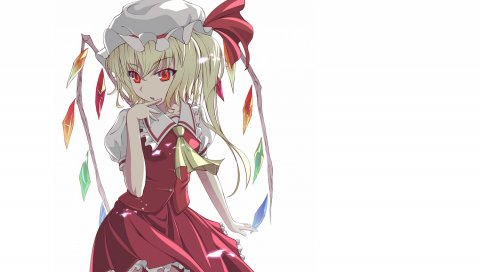 Flandre алый, девушка, крылья, красные глаза