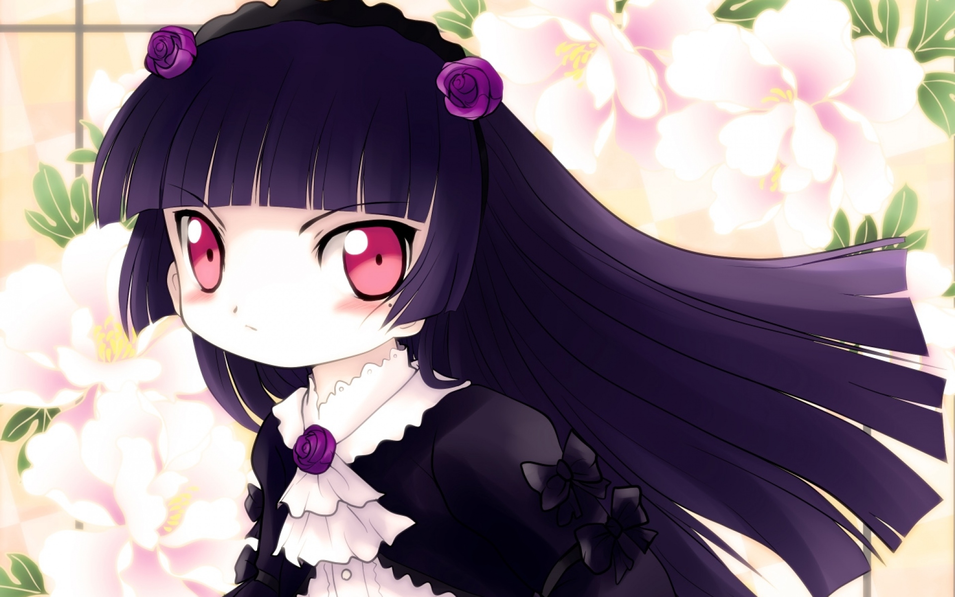 Картинки Gokou ruri, lolita fashion, девушка, брюнетка, платье, цветы фото и обои на рабочий стол