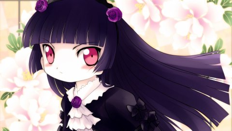 Gokou ruri, lolita fashion, девушка, брюнетка, платье, цветы