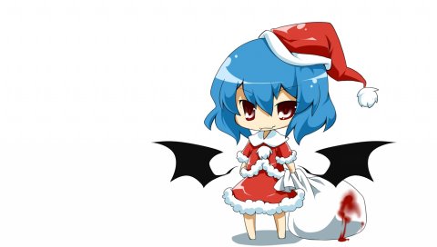 Chibi, haipa okara, аниме, крылья, кровь, рождественский костюм