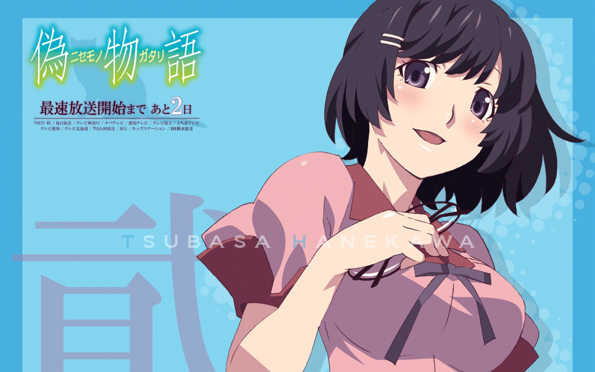 Картинки Hanekawa tsubasa, monogatari-series, nisemonogatari, девушка, брюнетка, улыбка фото и обои на рабочий стол