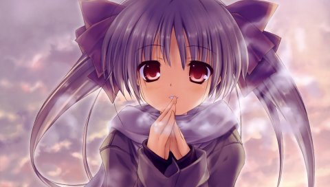 Fujisaki rei, девушка, шарф, холод, руки