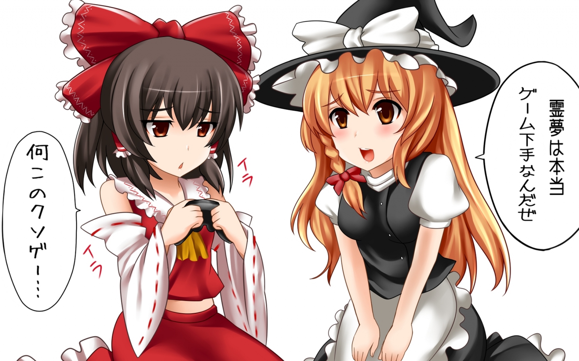 Картинки Nendoroid hakurei reimu, kirisame marisa, девушки, платье, шляпа, лук фото и обои на рабочий стол