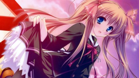 Moekibara fumitake, девушка, платье, закат, челки